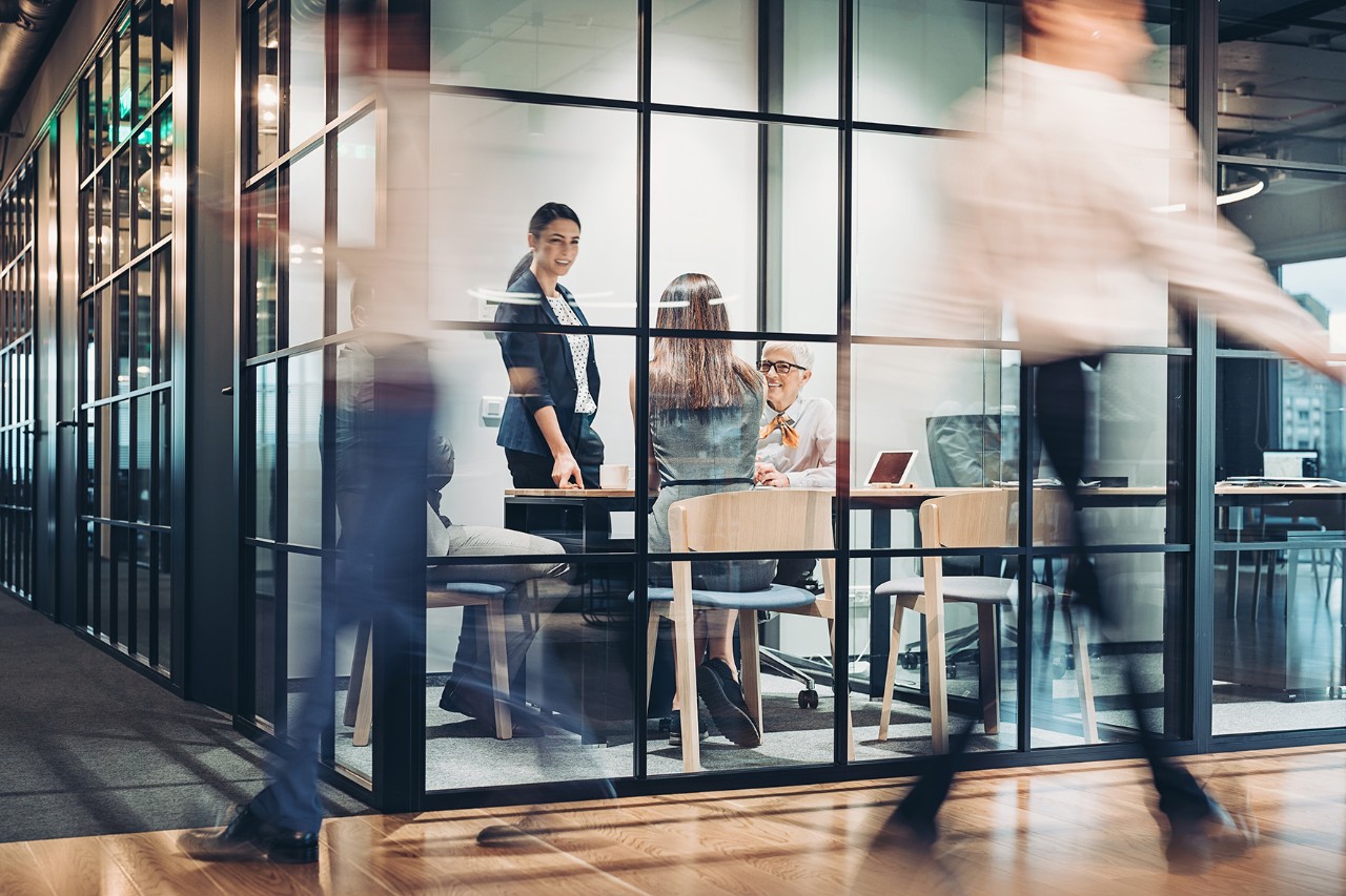 Inside view of an office building with blurred motion